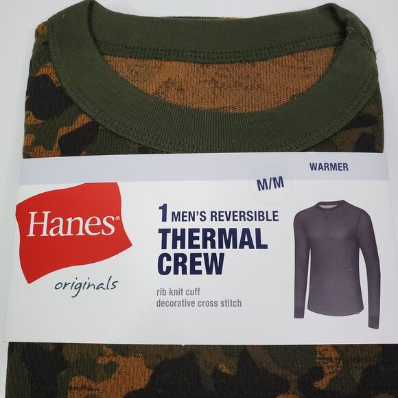 Hanes Mens Size M Thermal Long Sleeve Shirt Reversible Camo base layer - Picture 2 of 4